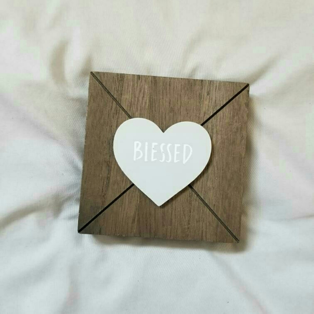 Square "BLESSED" wood
